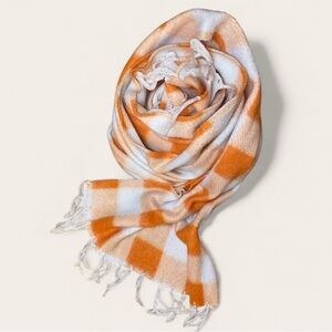 WINTER SCARF in Orange & White Plaid w/Wool Like Material for Men or Women